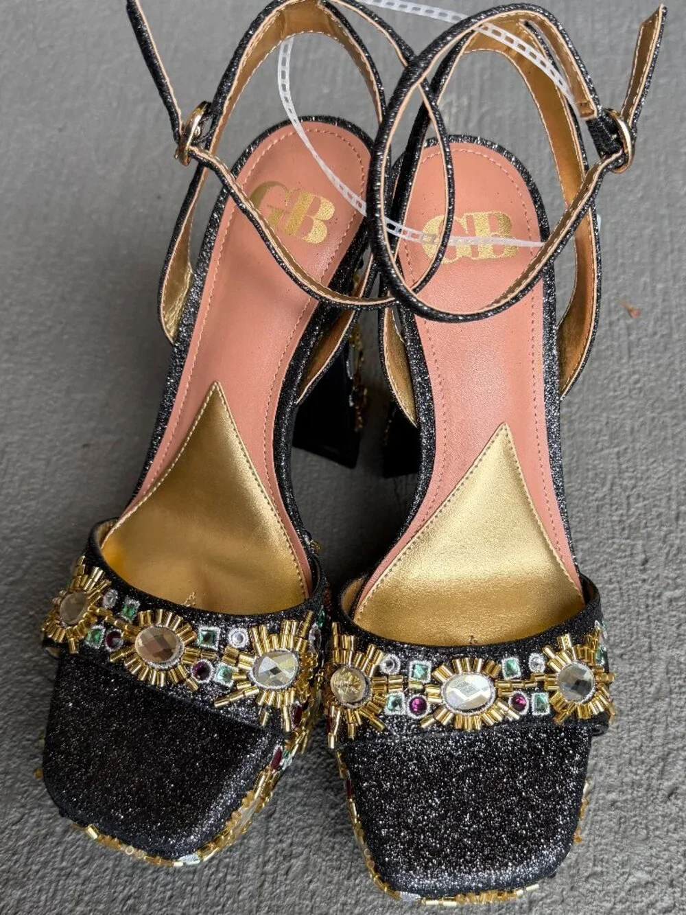 Gianni Bini Enchant-Ment Beaded Jewel Ornamented Platform Dress Sandals 8.5 NWOB - Picture 4 of 7